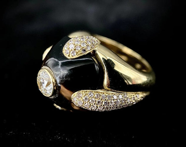 Bague 53.5 Bague en or jaune 18 carats améthyste cabochon et diamants 58 Facettes