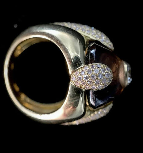 Bague 53.5 Bague en or jaune 18 carats améthyste cabochon et diamants 58 Facettes