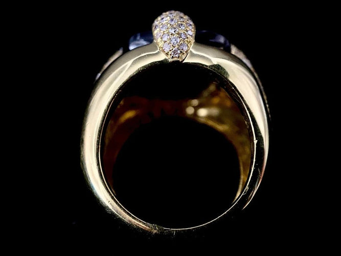 Bague 53.5 Bague en or jaune 18 carats améthyste cabochon et diamants 58 Facettes