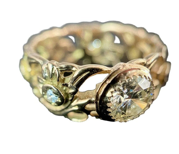 Bague 57.8 Bague en or jaune et rose 14 carats sertie de diamants 58 Facettes