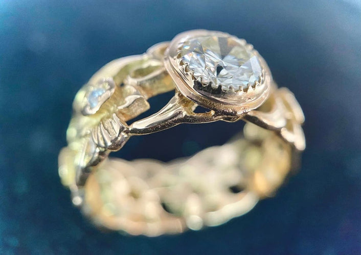 Bague 57.8 Bague en or jaune et rose 14 carats sertie de diamants 58 Facettes