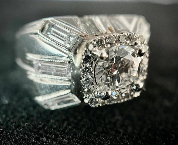 Bague 45.5 Bague en platine - Diamant taille brillant 0,83 ct et diamants 58 Facettes