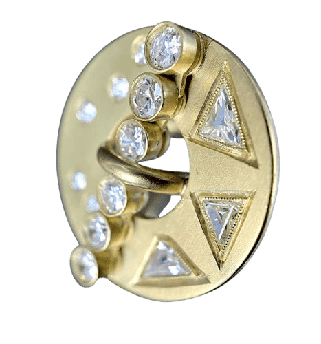 Bague 53 Bague géométrique en or jaune 22 carats sertie de 2,40 ct de diamants 58 Facettes