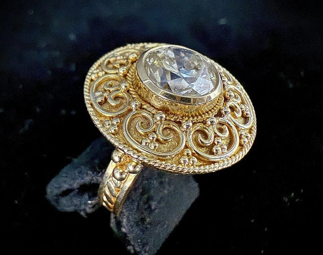 Bague 52.5 Bague en or jaune 18 carats avec diamant taille brillant 3,50 ct 58 Facettes
