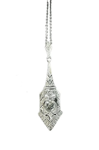 Pendentif Pendentif Art déco en or blanc 14 carats et diamants 58 Facettes