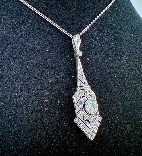 Pendentif Pendentif Art déco en or blanc 14 carats et diamants 58 Facettes