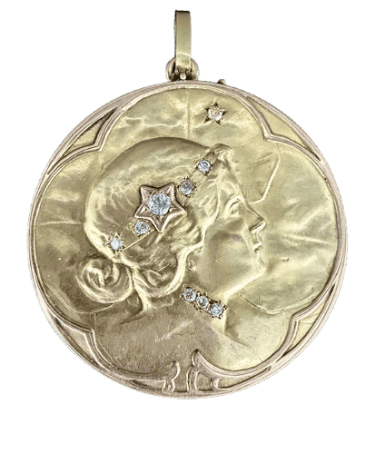 Pendentif Médaillon Art nouveau - Pendentif porte-photo en or tricolore et diamants 58 Facettes