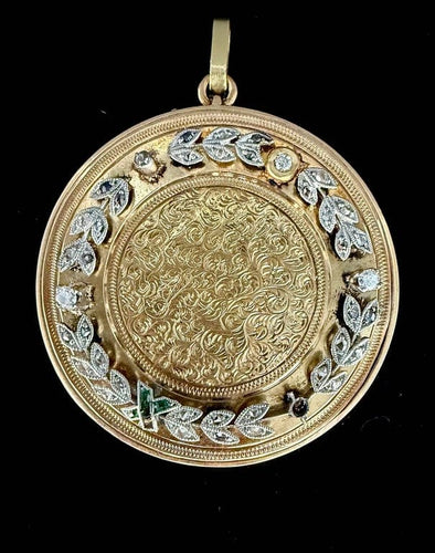 Pendentif Médaillon Art nouveau - Pendentif porte-photo en or tricolore et diamants 58 Facettes