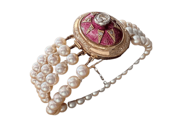 Bracelet Bracelet XIXe siècle en or jaune 18 carats, émail rouge et diamants 58 Facettes
