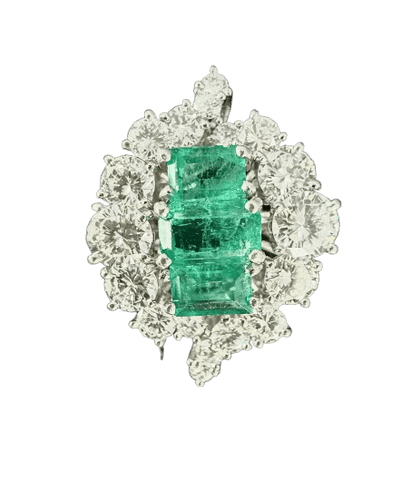 Bague 53 Bague en platine sertie d’émeraudes et de diamants 58 Facettes