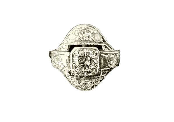 Bague 53 Bague Art déco en or blanc 18 carats sertie de diamants 0,80 ct 58 Facettes