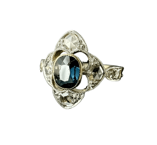 Bague 50 Bague Art nouveau sertie d’un saphir et diamants en or jaune 58 Facettes