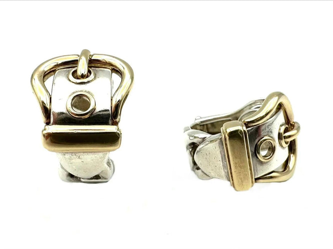 Boucles d'oreilles Hermès Boucle sellier - Boucles d’oreilles en argent et or jaune 18K 58 Facettes