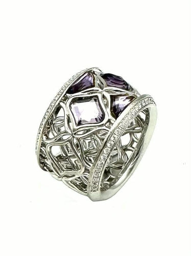 Bague 54 Chopard Impériale - Bague en or blanc 18K avec améthystes et diamants 58 Facettes