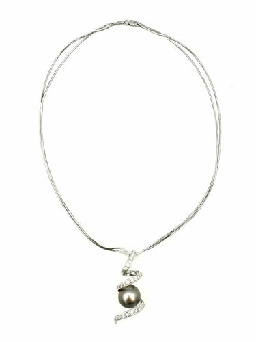 Collier Hagopian - Collier en or blanc 18K avec diamants et perle de Tahiti 13 mm 58 Facettes