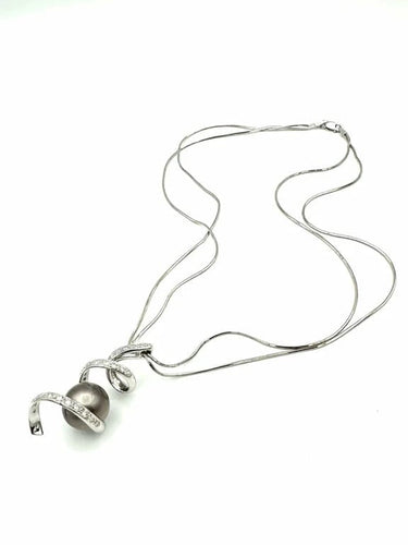 Collier Hagopian - Collier en or blanc 18K avec diamants et perle de Tahiti 13 mm 58 Facettes