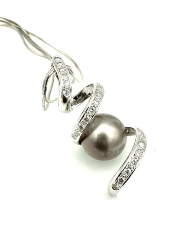 Collier Hagopian - Collier en or blanc 18K avec diamants et perle de Tahiti 13 mm 58 Facettes