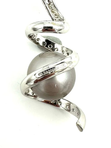 Collier Hagopian - Collier en or blanc 18K avec diamants et perle de Tahiti 13 mm 58 Facettes