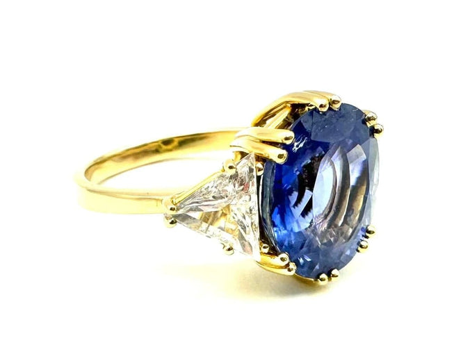 Bague 58 Bague en or jaune 18K avec saphir 7,39 ct et diamants 58 Facettes