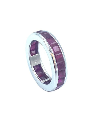 Bague 53 Dhamani - Alliance rail en or blanc 18K et rubis 58 Facettes