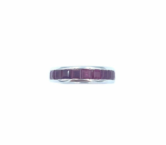 Bague 53 Dhamani - Alliance rail en or blanc 18K et rubis 58 Facettes