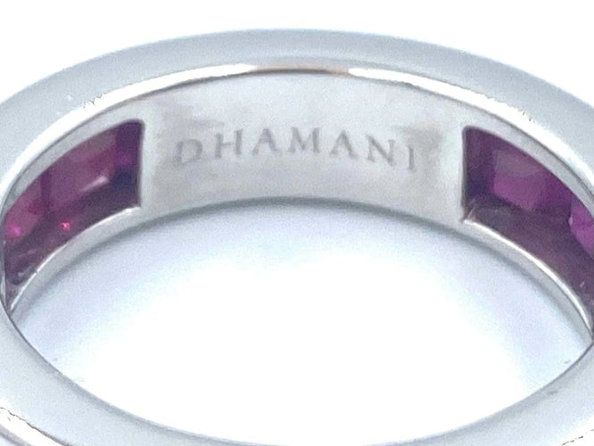 Bague 53 Dhamani - Alliance rail en or blanc 18K et rubis 58 Facettes