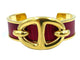 Bracelet Hermès - Bracelet jonc ouvert en métal doré et cuir de lézard rouge 58 Facettes