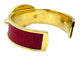 Bracelet Hermès - Bracelet jonc ouvert en métal doré et cuir de lézard rouge 58 Facettes