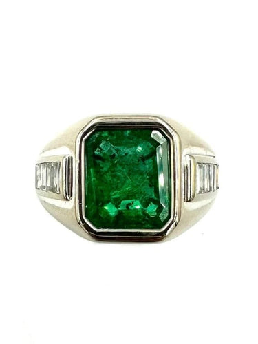 Bague 49 Bague vintage en or blanc 18K avec émeraude et diamants 58 Facettes