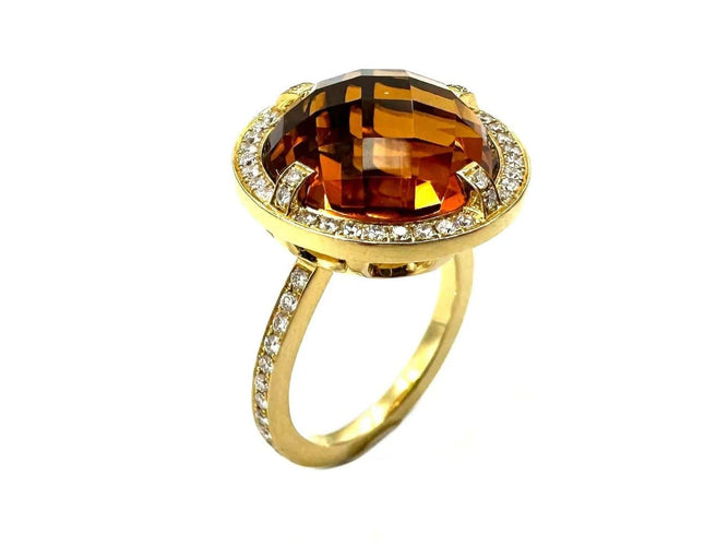 Bague 54 Chaumet Attrape-moi si tu m'aimes - Bague en or jaune 18K citrine et diamants 58 Facettes