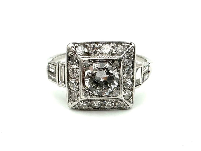 Bague 58 Bague Art déco géométrique en platine et diamants 58 Facettes