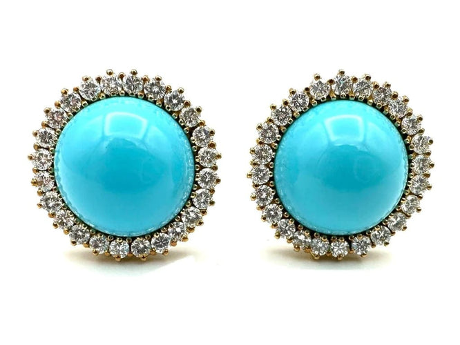 Boucles d'oreilles Boucles d’oreilles marguerite en or jaune 18K turquoises et diamants 58 Facettes
