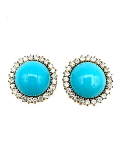 Boucles d'oreilles Boucles d’oreilles marguerite en or jaune 18K turquoises et diamants 58 Facettes