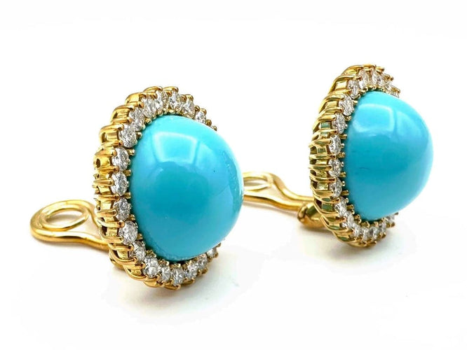 Boucles d'oreilles Boucles d’oreilles marguerite en or jaune 18K turquoises et diamants 58 Facettes