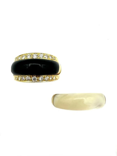 Bague 53 Van Cleef & Arpels Arlequine - Bague vintage en or jaune 18K, diamants, onyx et nacre 58 Facettes