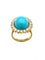 Bague 51 Bague Marguerite en or jaune 18K, turquoise et diamants 58 Facettes