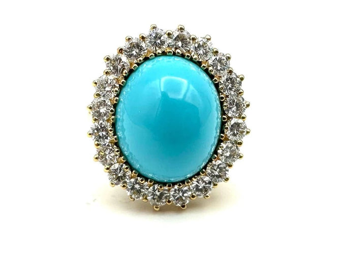 Bague 51 Bague Marguerite en or jaune 18K, turquoise et diamants 58 Facettes