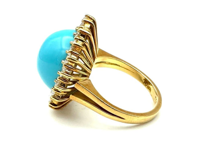 Bague 51 Bague Marguerite en or jaune 18K, turquoise et diamants 58 Facettes