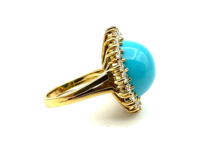 Bague 51 Bague Marguerite en or jaune 18K, turquoise et diamants 58 Facettes