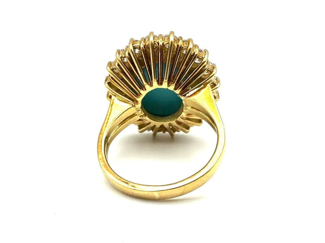 Bague 51 Bague Marguerite en or jaune 18K, turquoise et diamants 58 Facettes