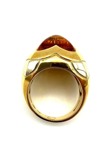 Bague 52 BVLGARI Pyramide - Bague en or jaune et blanc 18K avec citrine 58 Facettes