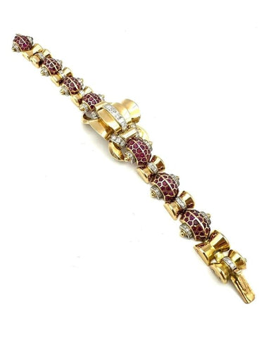 Bracelet Bracelet Art déco en or jaune 18K et platine, rubis et diamants 58 Facettes