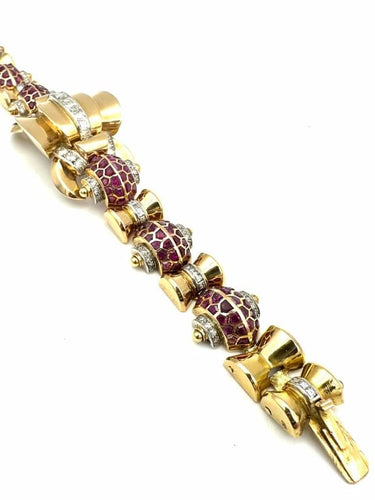 Bracelet Bracelet Art déco en or jaune 18K et platine, rubis et diamants 58 Facettes