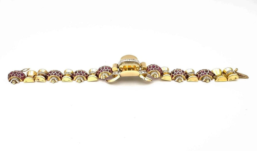 Bracelet Bracelet Art déco en or jaune 18K et platine, rubis et diamants 58 Facettes
