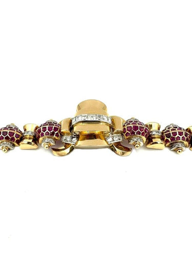 Bracelet Bracelet Art déco en or jaune 18K et platine, rubis et diamants 58 Facettes