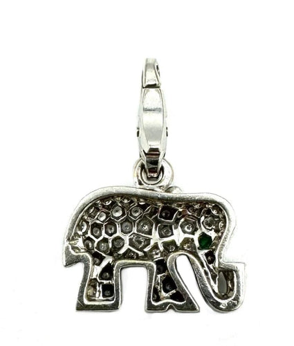 Pendentif Cartier - Breloque éléphant en or blanc, diamants et émeraude 58 Facettes
