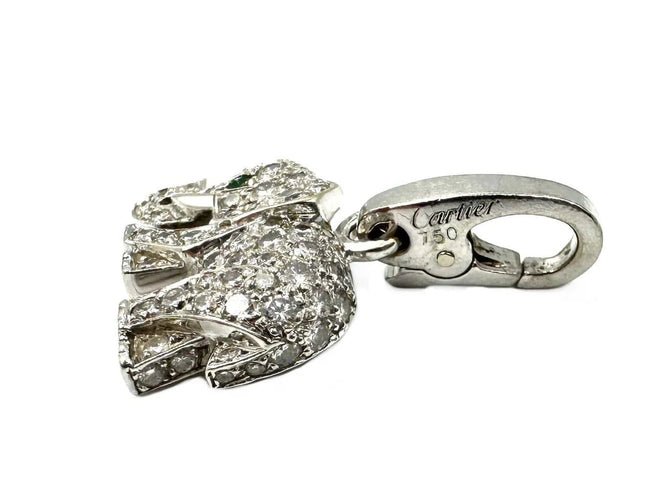 Pendentif Cartier - Breloque éléphant en or blanc, diamants et émeraude 58 Facettes