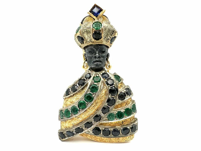 Pendentif Broche pendentif « Maure » en or 18K, saphirs, émeraudes et perle 58 Facettes