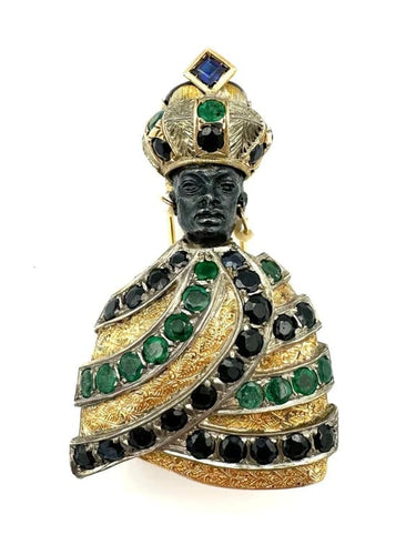 Pendentif Broche pendentif « Maure » en or 18K, saphirs, émeraudes et perle 58 Facettes