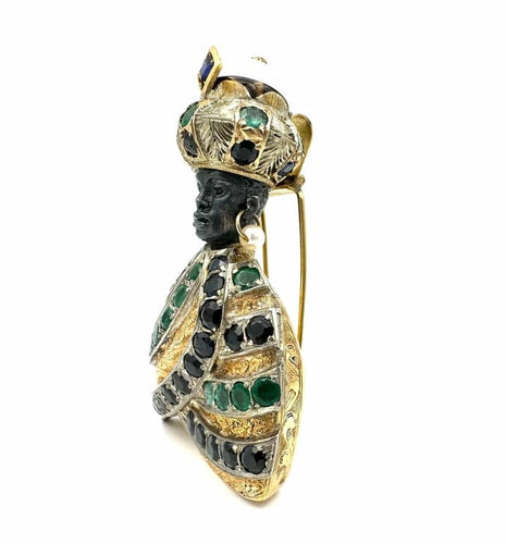 Pendentif Broche pendentif « Maure » en or 18K, saphirs, émeraudes et perle 58 Facettes